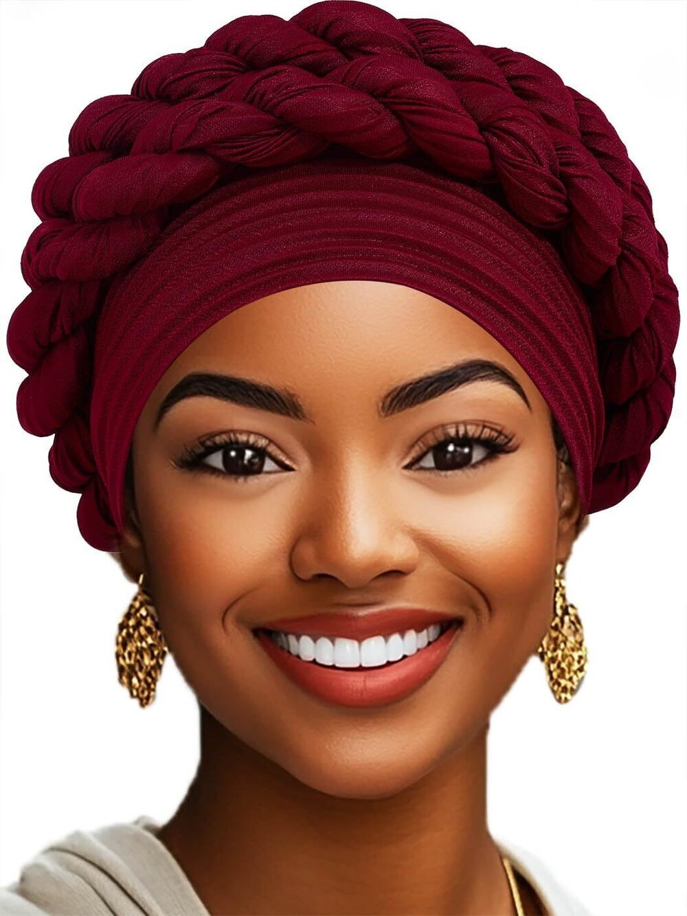 9019 African Turbans Pre-Tied Twisted Grey Hat Rhinestone Stretchy Head
